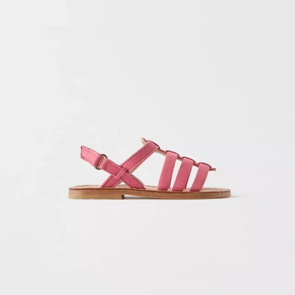 Zara| Kids Leather Pink Woven Sandals with Straps- Size 11 EU 28